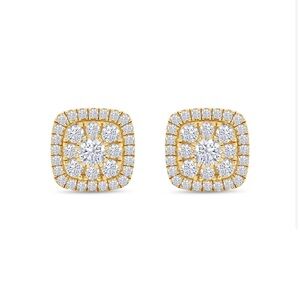 1 1/4 Carat Round Cut Diamond Cushion Frame Halo Cluster Stud Earrings